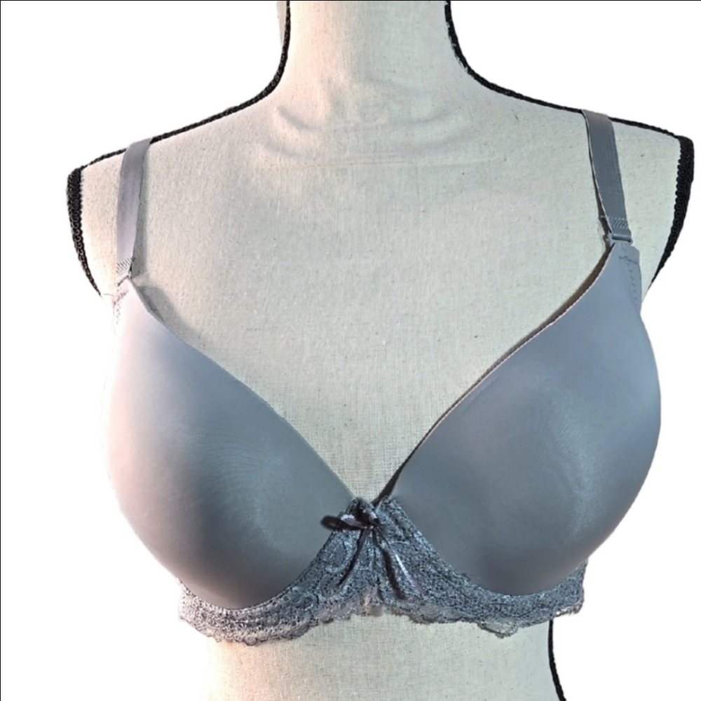 NWOT Lace Trim Underwire Bra Gray 3 Hook Adjustable 38D